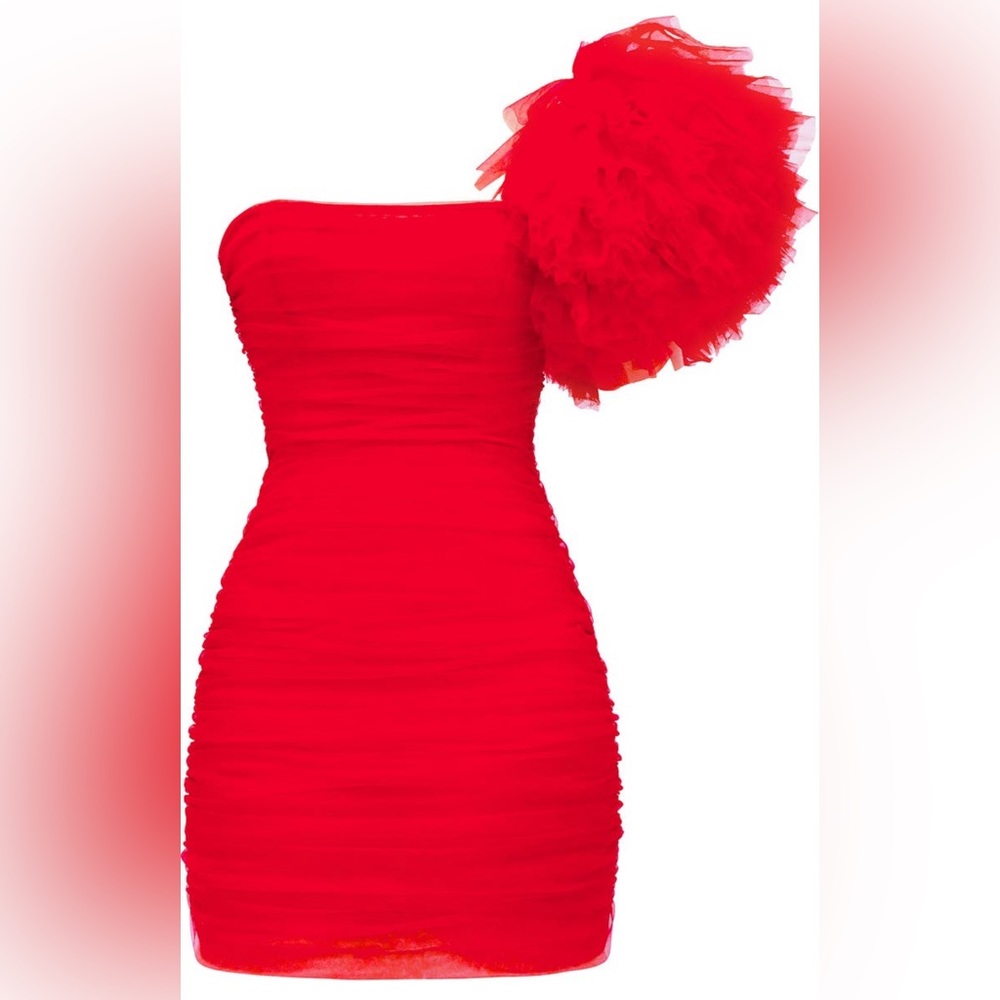HOUSE OF CB Noelle Off the Shoulder Ruffle Sleeve Minidress NWT - Picture 4 of 6